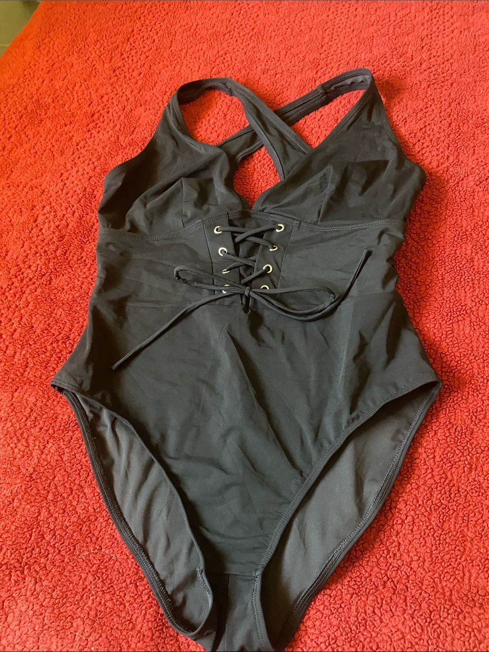 Classic Black Lace-Up One-Piece Swimsuit
